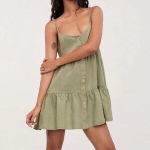 NWT Zara Olive Green Babydoll Dress Size Medium Sage Tiered Mini Flowy